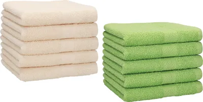 Produktbild von Betz 10 Stück Gästetücher 30x50 cm PREMIUM 100% Baumwolle Set  Farbe: beige und apfel-grün
