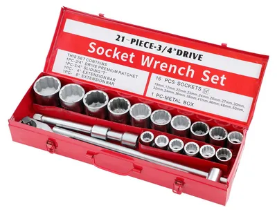 Schlagnuss-Set 3/4" 21-tlg., 21-50 mm, metrisch, mit Ratsche