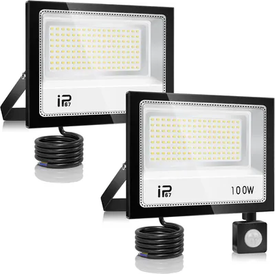 2er-Set 100W LED-Strahler mit Bewegungsmelder, 10.000 Lumen, IP67