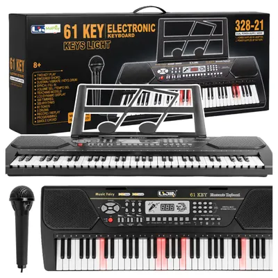 Zdjęcie produktu dla Organy Elektroniczne Keyboard 61 Klawiszy Mikrofon Podświetlane Klawisze