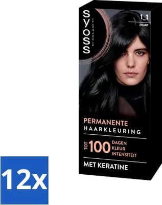 Produktbild von SYOSS – Coloration 1-1 Schwarz – Haarfärbemittel – Grauabdeckung – Reduziert Haarbruch - Vorteilspack - 12 Stücke