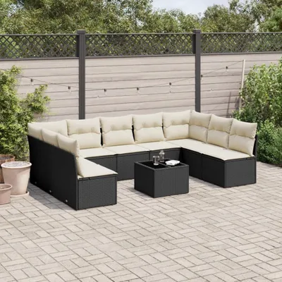 Produktbild von 10-tlg. Garten-Sofagarnitur mit Kissen Schwarz Poly Rattan 3249915