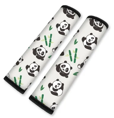 Obrázek produktu pro 2 kusy polštářků na bezpečnostní pásy do auta, motiv panda, bambus, neopren