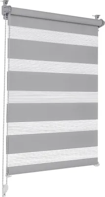 Produktbild von Sonello Doppelrollo Klemmfix ohne Bohren Duo Rollo Klemmrollo Sonnenschutzrollo Fensterrollo für Fenster & Türen Zebrarollo Seitenzugrollo 130cm x 65 cm Grau