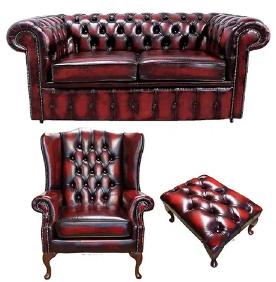 Produktbild von Chesterfield Sofagarnitur Leder Sofa Textil Couch Garnitur Polster Ohrensessel