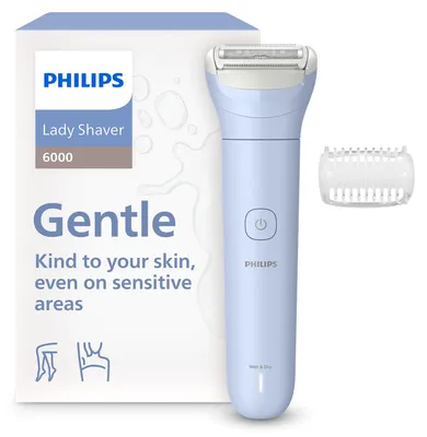 Produktbild von Philips 6000 series Lady Shaver Series 6000 BRL127/00 Kabelloser Rasierer, nass und trocken, Folienschaber, 1 Kopf/Köpfe, Blau, Anti-Rutsch-Griff, Batterie, Integrierte Batterie