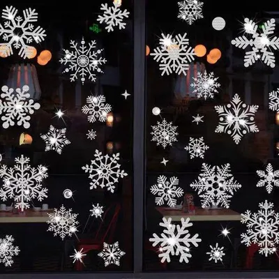 Produktbild von Winterdeko Sticker Set, 110 Teile, Rezyklierbar, PVC Schneeflocken, Weiß