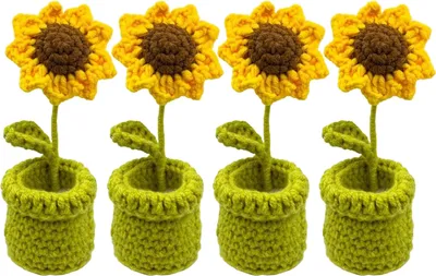 Produktbild von 1/4 Stück Tischbein-Schutzhüllen in Cartoon-Sonnenblumenform, gestrickt, elastisch, verhindert Kratzer und Lärm, wiederverwendbarer Stuhlbein-Bodenschutz