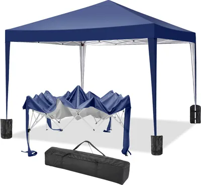 Produktbild von Faltpavillon 3x3m Pop Up Pavillion Gartenzelt Gartenpavillon Partyzelt UV-Schutz 50+ Wasserdicht, inkl .Tasche, 4 Sandsack,dunkelblau