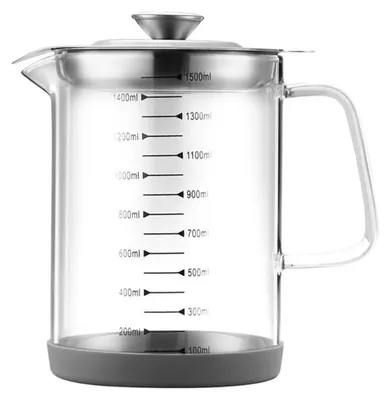 Öl-Siebkanne 1,5 l mit Deckel, Borosilikatglas, transparent