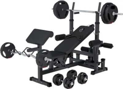 Produktbild von GORILLA SPORTS® Multifunktion Hantelbank - inkl. Hantelset 100kg, Verstellbar, mit Hantelablage, Latzug, Dip-Station, Butterfly, Curlpult und Beincurler, Schwarz - Kraftstation, Trainingsbank
