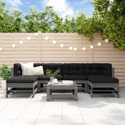 Produktbild von [Home] 7-tlg. Garten-Lounge-Set mit Kissen Grau Massivholz , Neue Mode 2024 im häuslichen Leben