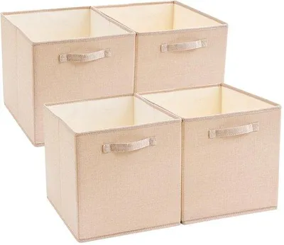 Produktbild von Ibenzoa® Aufbewahrungskorb in Leinenoptik 33 x 38 x 33 cm – knitterfrei, formstabil, klappbar, hellkaki, ideal für Kallax