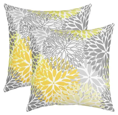 Zdjęcie produktu dla Poszewki na poduszki 40x40 cm, zestaw 2 sztuk, wzór kwiatowy, kolor: szary, żółty, materiał: poliester