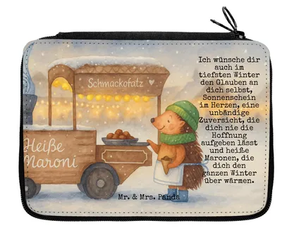Produktbild von Mr. & Mrs. Panda Etui Igel Maronen Design - Weiß - Geschenk, Duft, Federmappe, Bleistiftetui, Weihnachtsmarkt, Weihnachten, Federmäppchen, Mäppchen, Schlampermäppchen