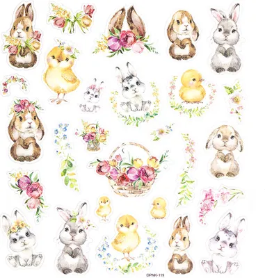 Imagen del producto de CALCOMANÍAS con purpurina - DPCraft - Conejos y gallinas, 27 unidades