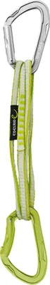 Express-Set "Mission Set Karabiner" von Edelrid; mit einem silbernen Karabiner und einer gelben Bandschlinge.