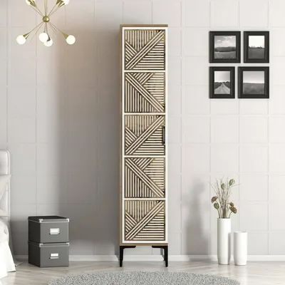 Produktbild von 1-Tür MehrzweckschrankMekbuda, Multifunktionale Möbel, Schuhschrank, Besenschrank, 48x40h201 cm, Walnuss und Weiß