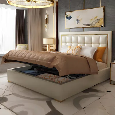 Produktbild von Bett Polster Design Luxus Doppel Betten Grau 180x200cm Schlaf Zimmer Leder Hotel