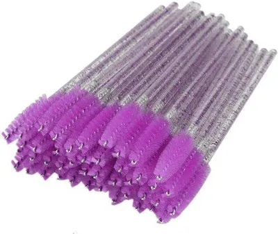 Produktbild von Famanu Wimperbürsten für Wimpern und Augenbrauen, kristallfarbenes Handgriff, 100 Stück, lila