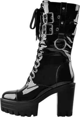 Productafbeelding van Dames plateau-enkellaarzen in gothic punkstijl met blokhak en korte schacht