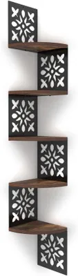 Produktbild von Famanu Holz-Eckregal Fünflagig - Blumenformen - Schwebendes Eckregal - Bücherregal - Wohnzimmer - Schlafzimmer - Badezimmer - Japandi Stil