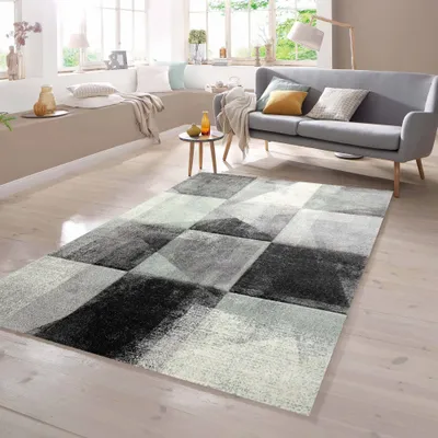 Image de Tapis à carreaux gris, vert et anthracite - Dimensions : 160 x 230 cm