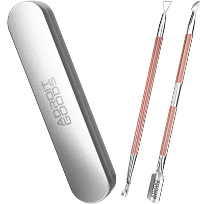 Zdjęcie produktu dla Zestaw do skórek AdroitGoods - 2-częściowy - różowe złoto - z pudełkiem do przechowywania - Cuticle Pusher - Cuticle Pusher - stal nierdzewna