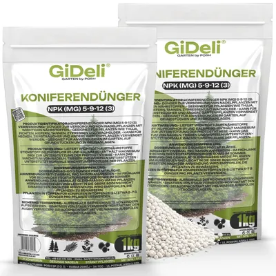 Produktbild von Koniferendünger 2kg NPK 5-9-12 Thuja Hecke Zypresse Nadelbäume Magnesium GiDeli