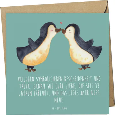 Produktbild von Mr. & Mrs. Panda Glückwunschkarte 13. Hochzeitstag Veilchenhochzeit - Meeresbrise - Geschenk, Grußkarte, faltkarte, Ehefrau, anlasskarte, Geschenke, Partnerschaft, Heirat