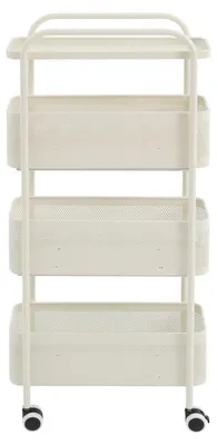 Produktbild von Schmaler Aufbewahrungswagen - Rollwagen für Küche - 4 Ebenen - Ausziehbare Körbe - Metallrahmen - Für Kleine Räume - Milchweiß