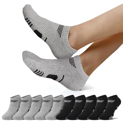 Productafbeelding van 10 paar sneakersokken, heren/dames, sportkousen, korte hardloopkousen, ademend, katoen, maat 35-50, 43-46, zwart, grijs