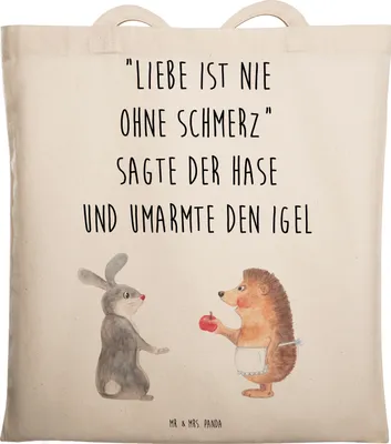 Produktbild von Mr. & Mrs. Panda Tote Bag Hase Igel - Transparent - Geschenk, Trennungsschmerz, Beutel, Lustige Sprüche, Schultasche, Trösten, Shopping Tasche, Herzschmerz, Tragetasche