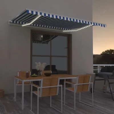 Produktbild von Design Markise Manuell Einziehbar mit LED 450x350 cm Blau und Weiß, Markisen 2024 Neu