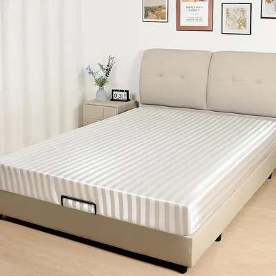 Productafbeelding van Satin Hoeslaken, Zijdezacht Polyester Satijn Weefsel, 36 cm Diepe Zakken met Elastieke Hoekbanden, 180 x 200 x 36 cm, Wit Strepen