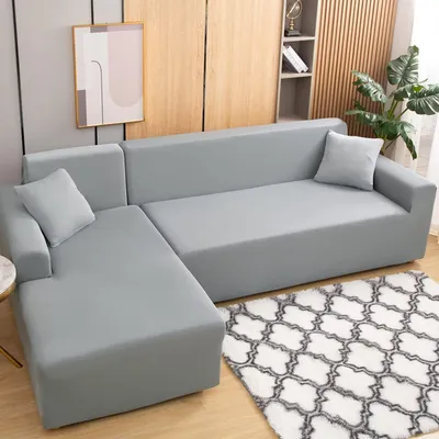 Produktbild von Elastisch Sofabezug Ecksofa L Form Sofahusse Sofa Überwurf Sofaüberwurf Couch Bezug, für Ecksofa (3-Sitzer+3-Sitzer),Hellgrau