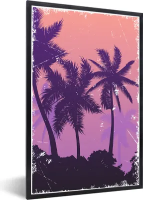 Produktbild von MuchoWow® MuchoWow® Gerahmtes Poster Palme - Nacht - Sommer - Illustration 60x90 cm - Poster mit zchwarzem Bilderrahmen - Kunst