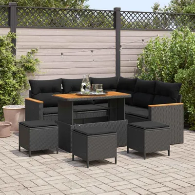 Immagine prodotto di Maison Exclusive - Set divani da giardino 9 pezzi in polyrattan nero