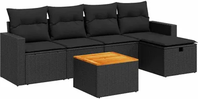 Produktbild von vidaXL 6-tlg. Garten-Sofagarnitur mit Kissen Schwarz Poly Rattan