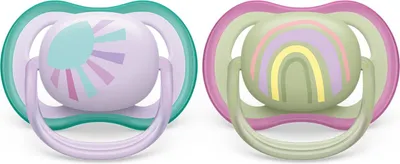 Produktbild von Philips Avent ultra air Schnuller - 2er Pack, BPA-freier, atmungsaktiver Schnuller für Babys von 0-6 Monaten, inklusive Transport- und Sterilisationsbox, lila/grün (Modell SCF085/59)