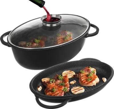 Zdjęcie produktu dla Brytfanna granitowa z pokrywką 3w1 GRANDE 10 l, 43x28 cm