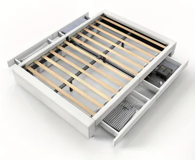 Image de Cadre de lit avec espace de rangement - Lit double - Lit tapissé - Lit avec rangement intégré - Lit plateforme - 140x200 cm