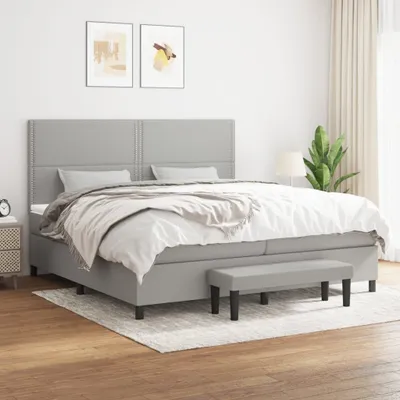 Produktbild von [Home] Boxspringbett mit Matratze Hellgrau 200x200 cm Stoff , Neue Mode 2024 im häuslichen Leben