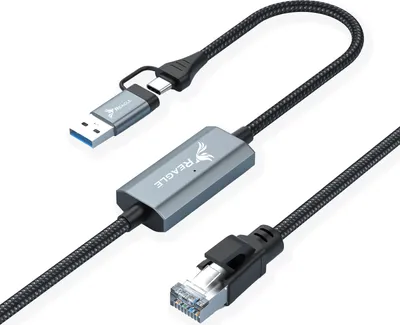 Produktbild von Ethernet Netzwerk Kabel 2W1 Usb-C Usb-A Zu Lan Adapter Rj45 1Gbps 2M