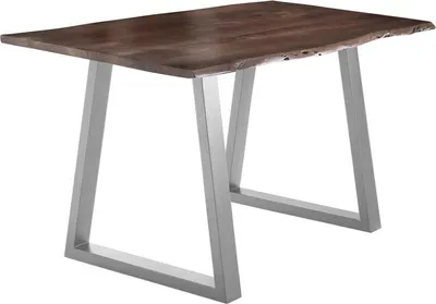 Produktbild von Esstisch Baumkante massiv Akazie nussbaum 180 x 90 silber V-Gestell LUBIN