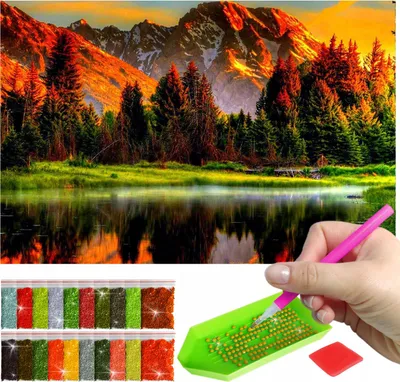 Produktbild von ARTULIO - Diamond Painting Set - Berglandschaft im warmen Sonnenuntergang - 60 x 40 cm - Groß XXL - 5D Crystal Art, Bilder DIY