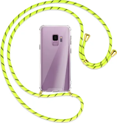 Produktbild von Handykette Backcover-Schutzhülle mit Band (Metall goldfarben) für Samsung Galaxy S9 - neongelb