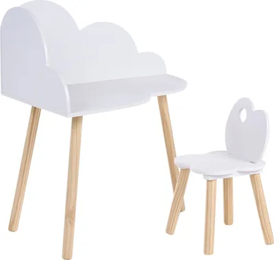 Produktbild von BELIANI Kinder-Eckschreibtisch mit Stuhl Set Weiß MDF Kiefernholz Wolkenform Kleinkind Kinderzimmer