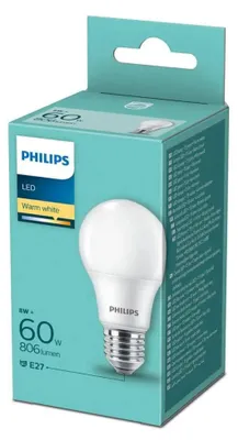 Productafbeelding van Philips Gloeilamp 60 W A60 E27, 8 W, 60 W, E27, 806 lm, 15000 uur, Warm wit