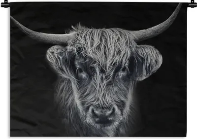 Produktbild von MuchoWow® Wandteppich Wandbehang Schottischer Highlander - Schwarz - Kuh - Tiere 60x45 cm Tapisserie Dekoration Wandtuch - Das Schlafzimmer